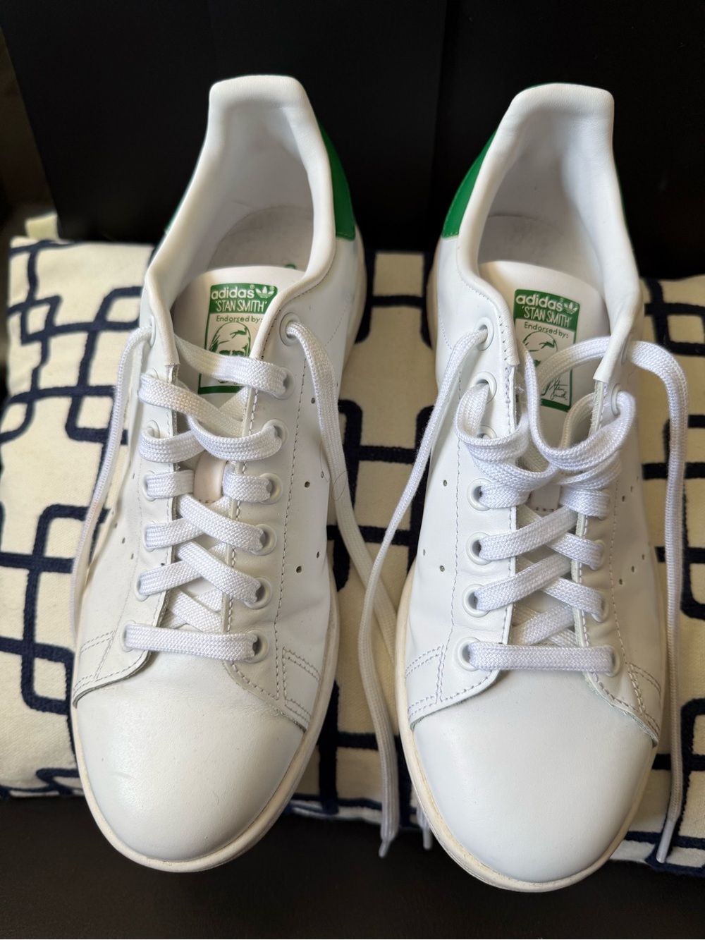 adidas White Sneakers with Green Heel and Logos